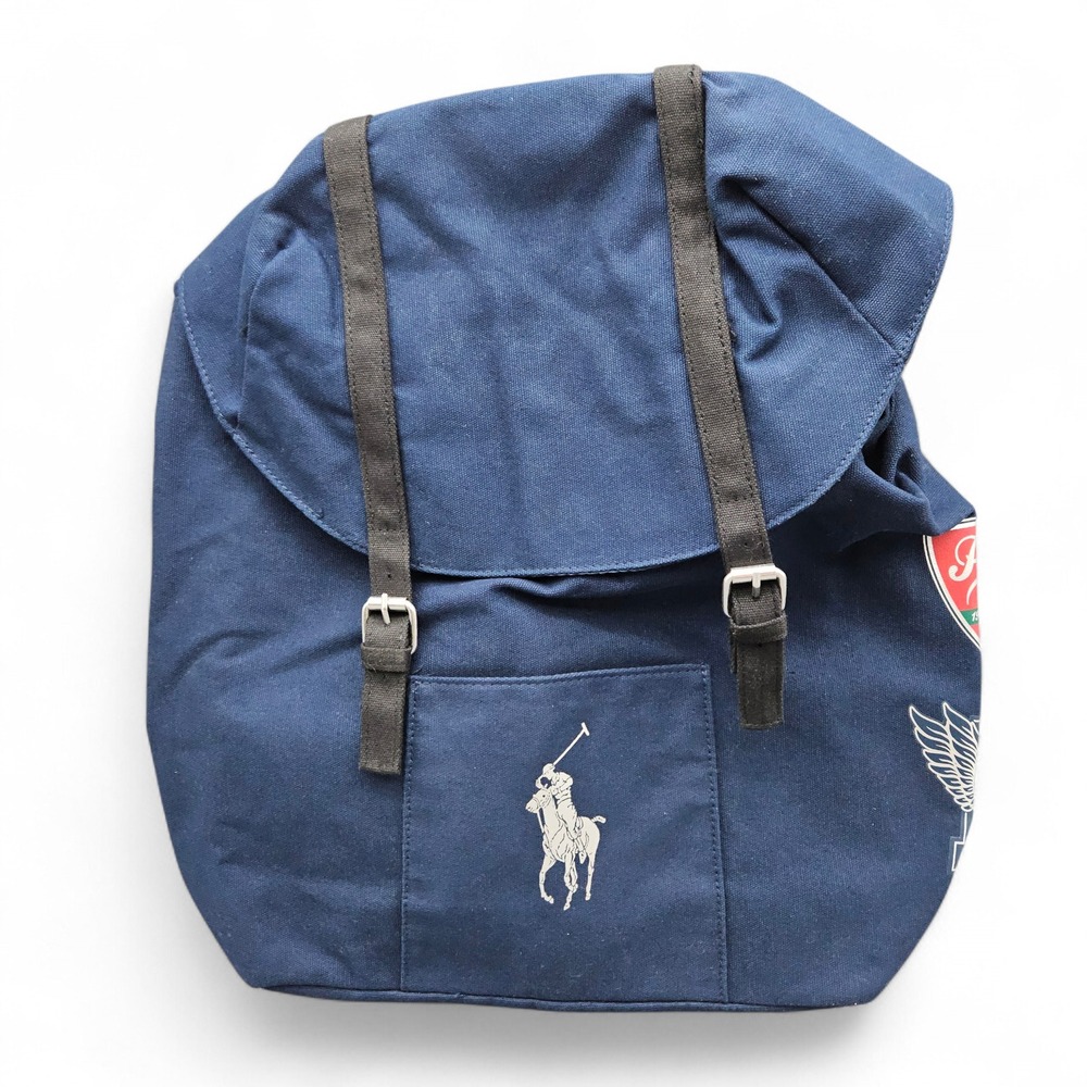 Polo Ralph Lauren Blue Backpack Canvas Rucksack Fragrance Travel School Gym Bag